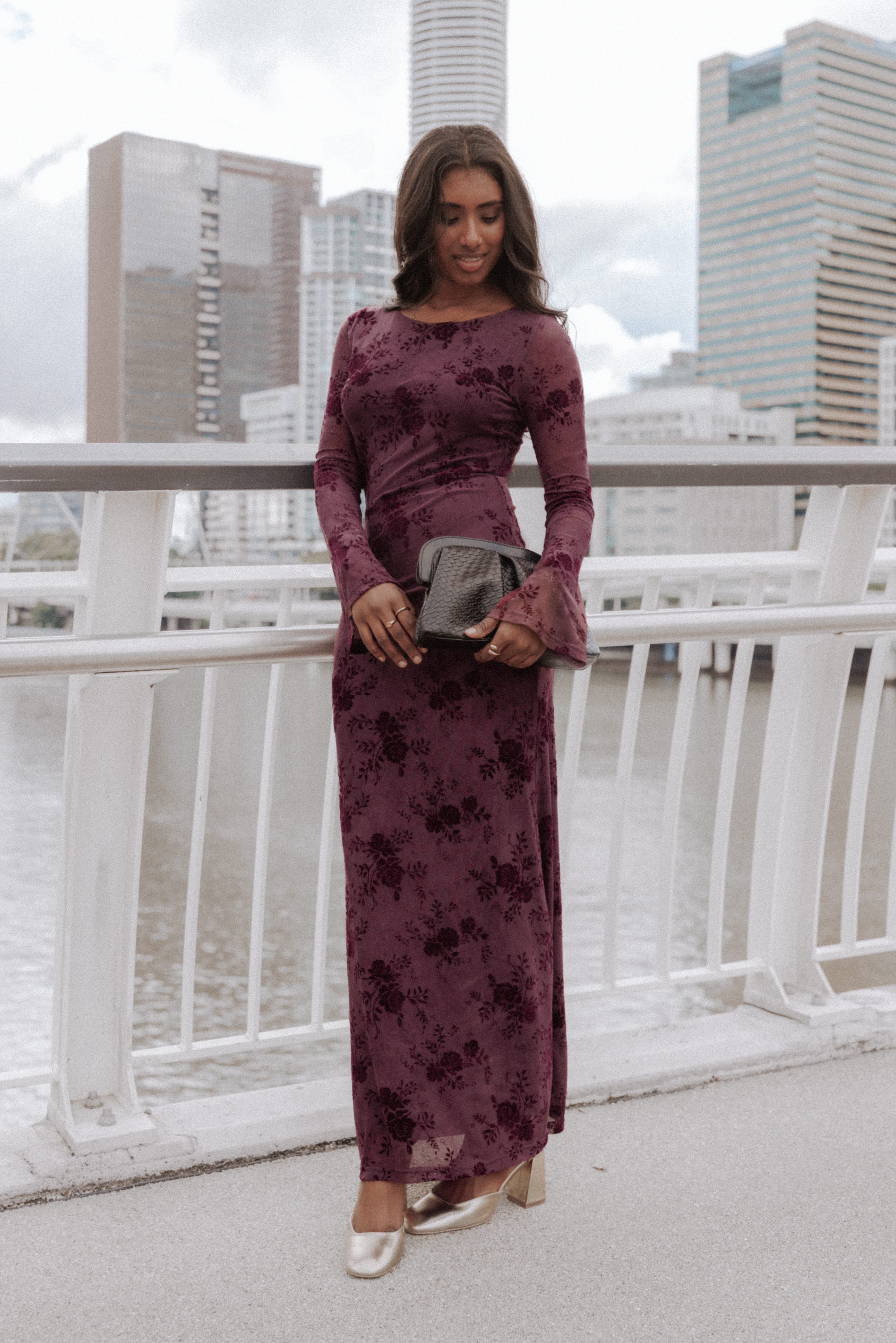 Pandora Long Sleeve Maxi Dress - Plum Burnout