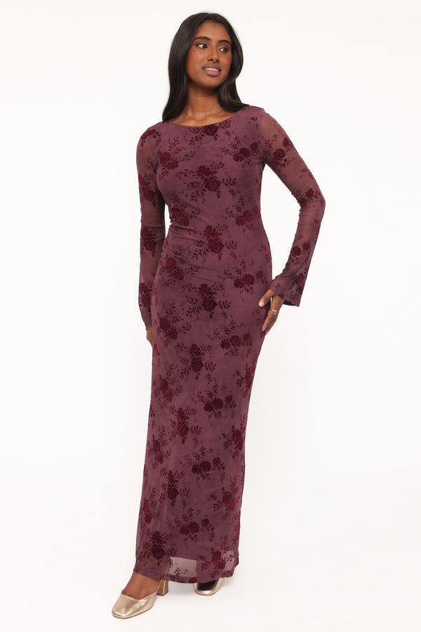 Pandora Long Sleeve Maxi Dress - Plum Burnout