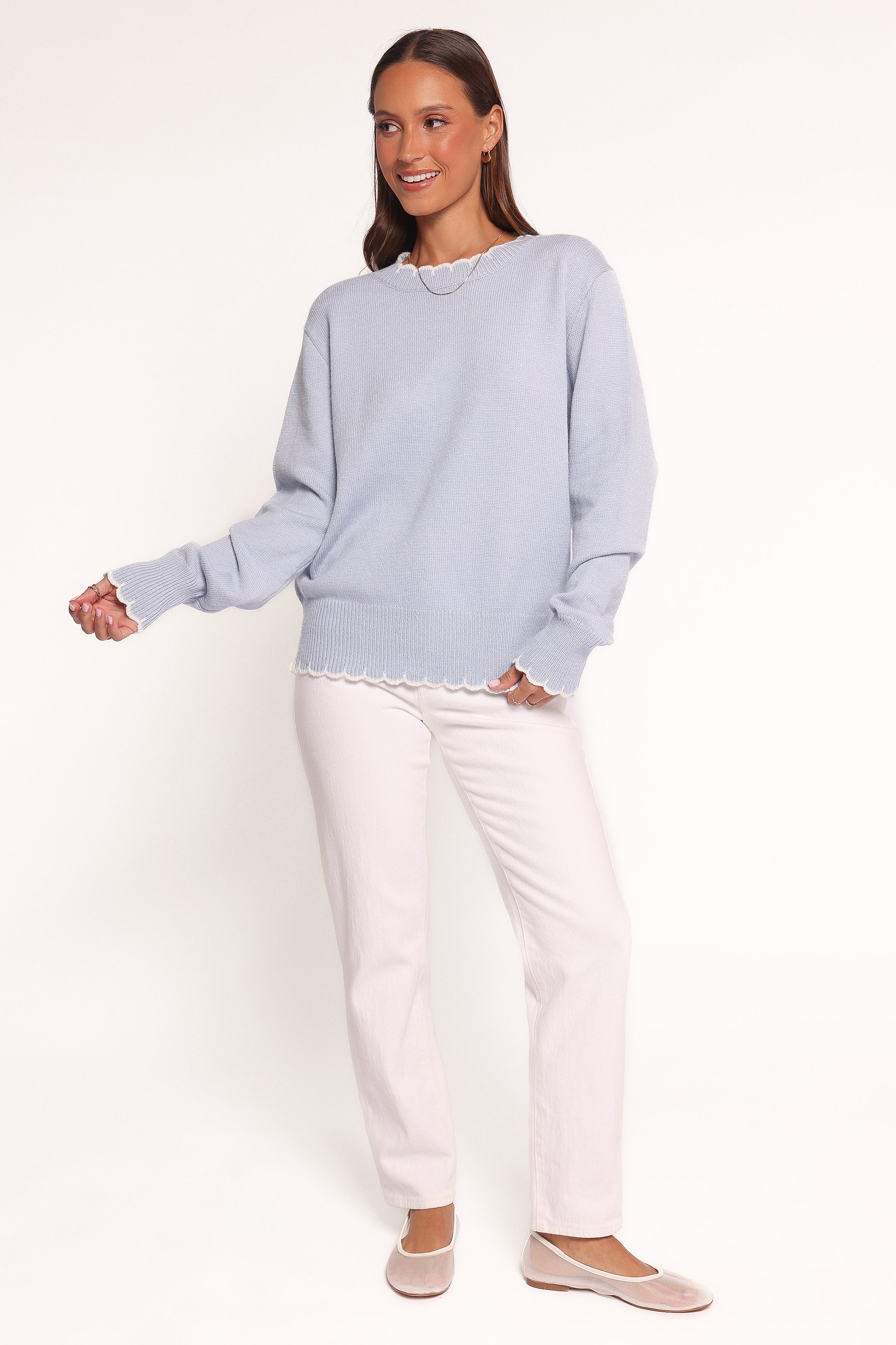 Panella Scallop Trim Sweater - Blue