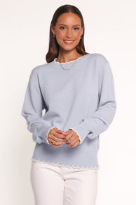 Panella Scallop Trim Sweater - Blue