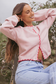 Payton Scallop Cardigan - Pink Red