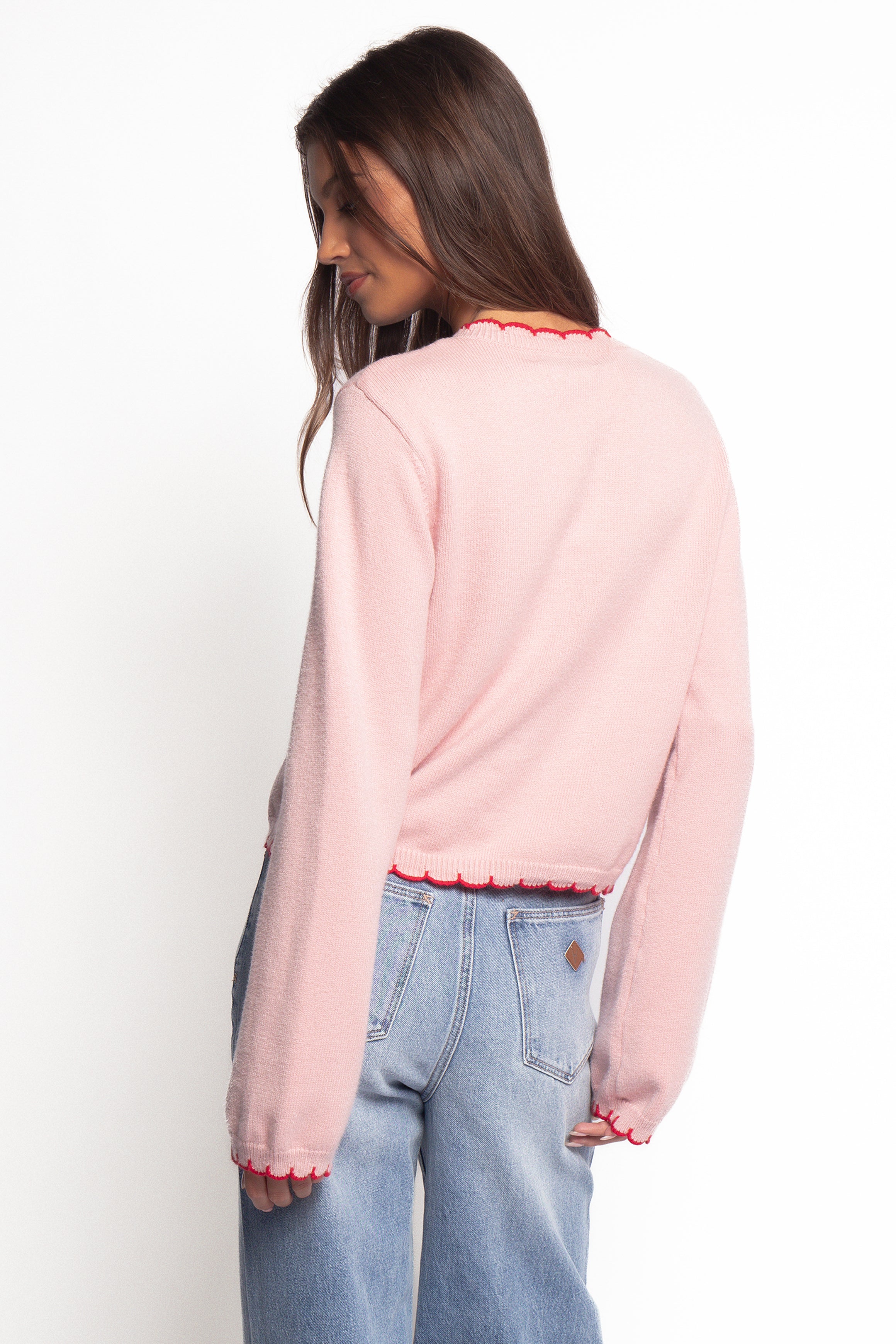 Payton Scallop Cardigan - Pink Red