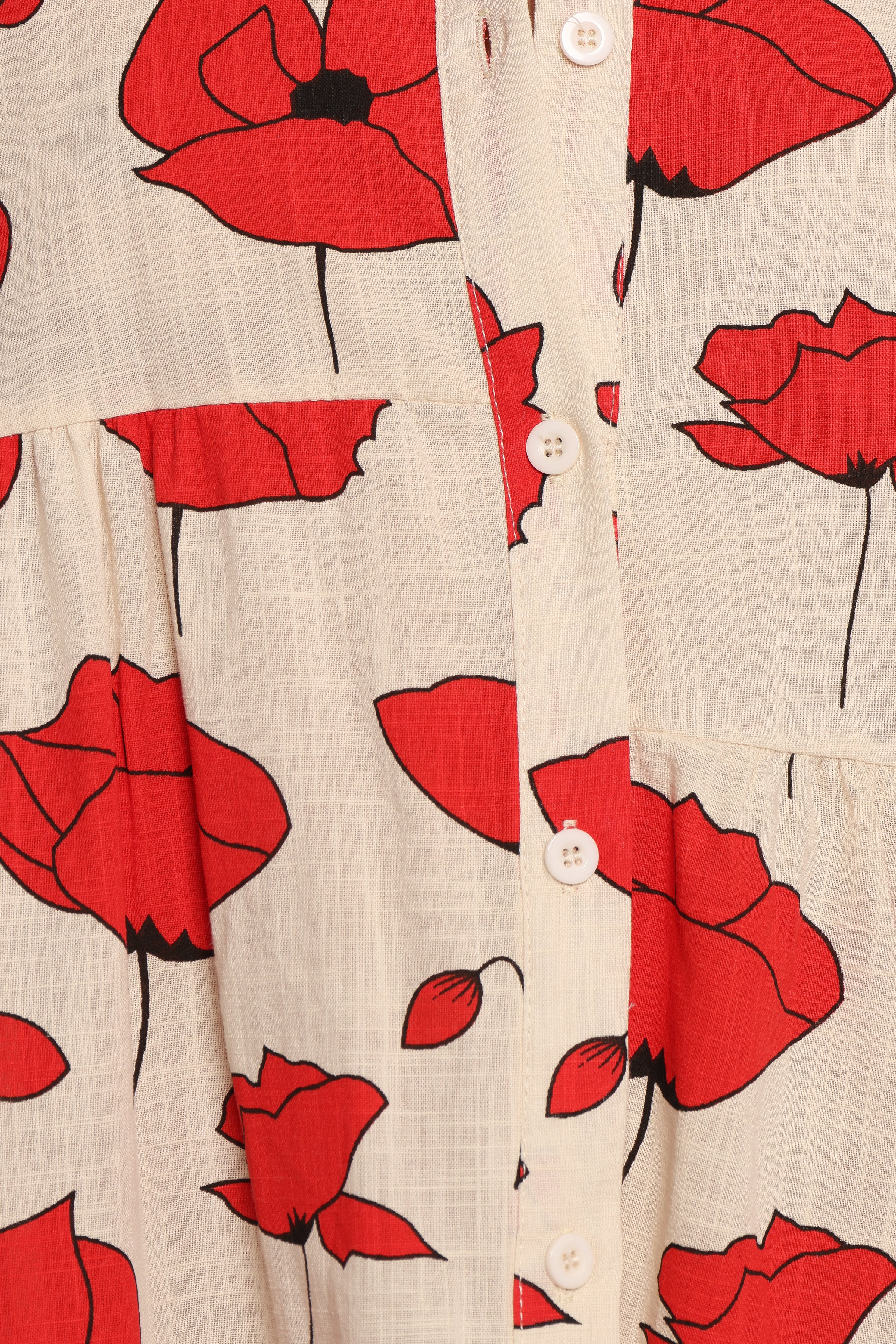 Peachy Mini Linen Dress - Red Poppy Print