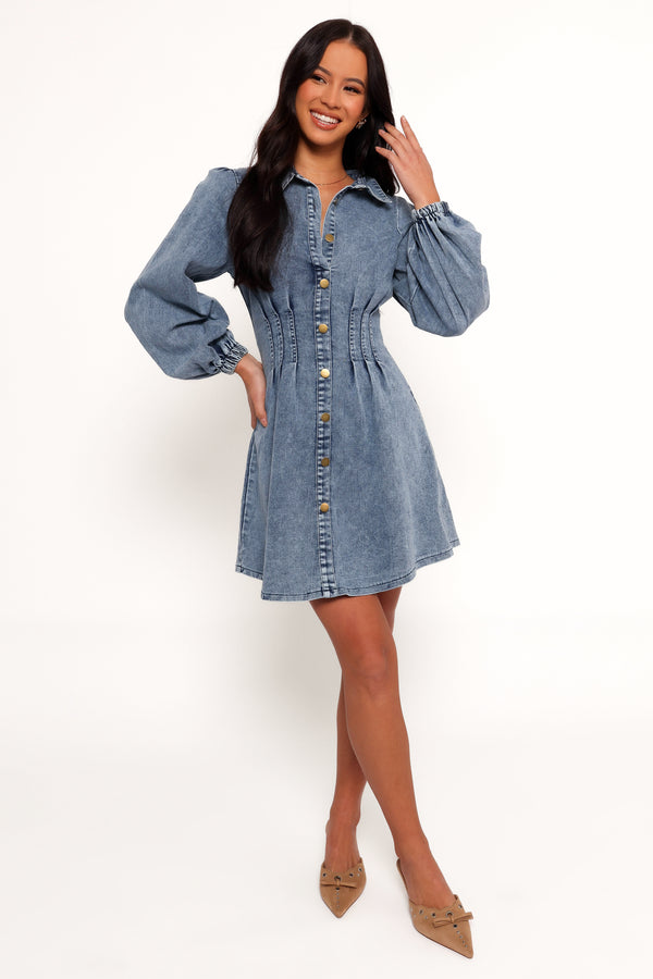 Phoenix Long Sleeve Mini Dress - Denim