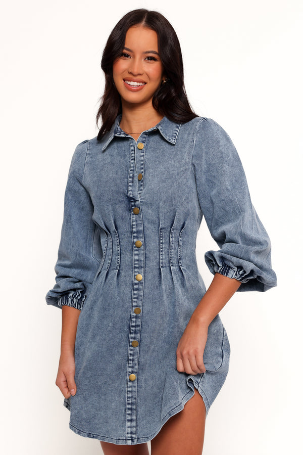 Phoenix Long Sleeve Mini Dress - Denim