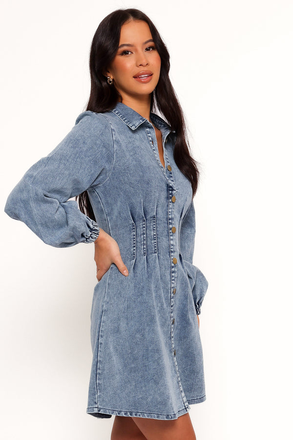 Phoenix Long Sleeve Mini Dress - Denim