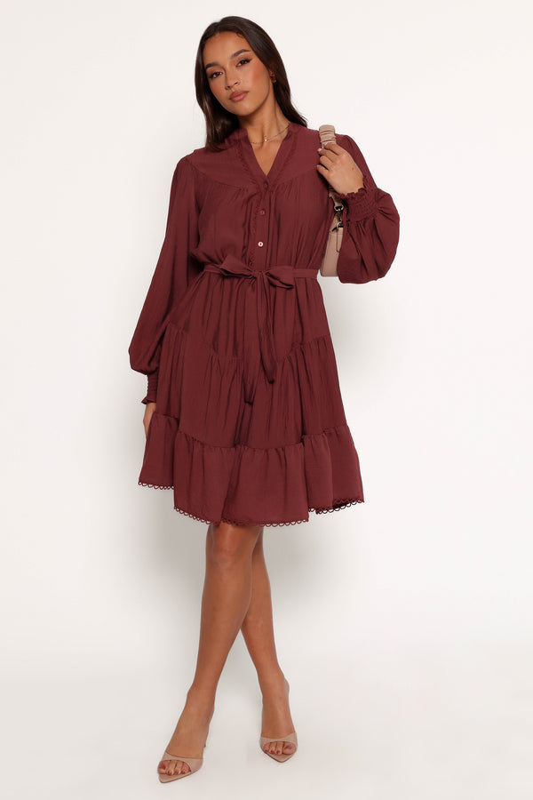 Pierce Long Sleeve Mini Dress - Dark Wine