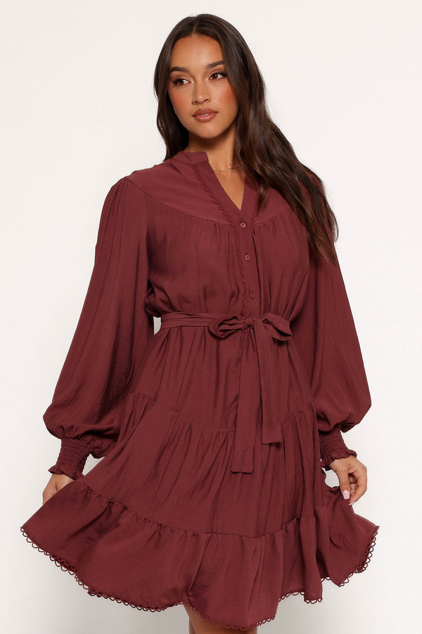 Pierce Long Sleeve Mini Dress - Dark Wine