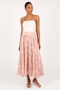 Polina Pleated Maxi Skirt - Sunset Check