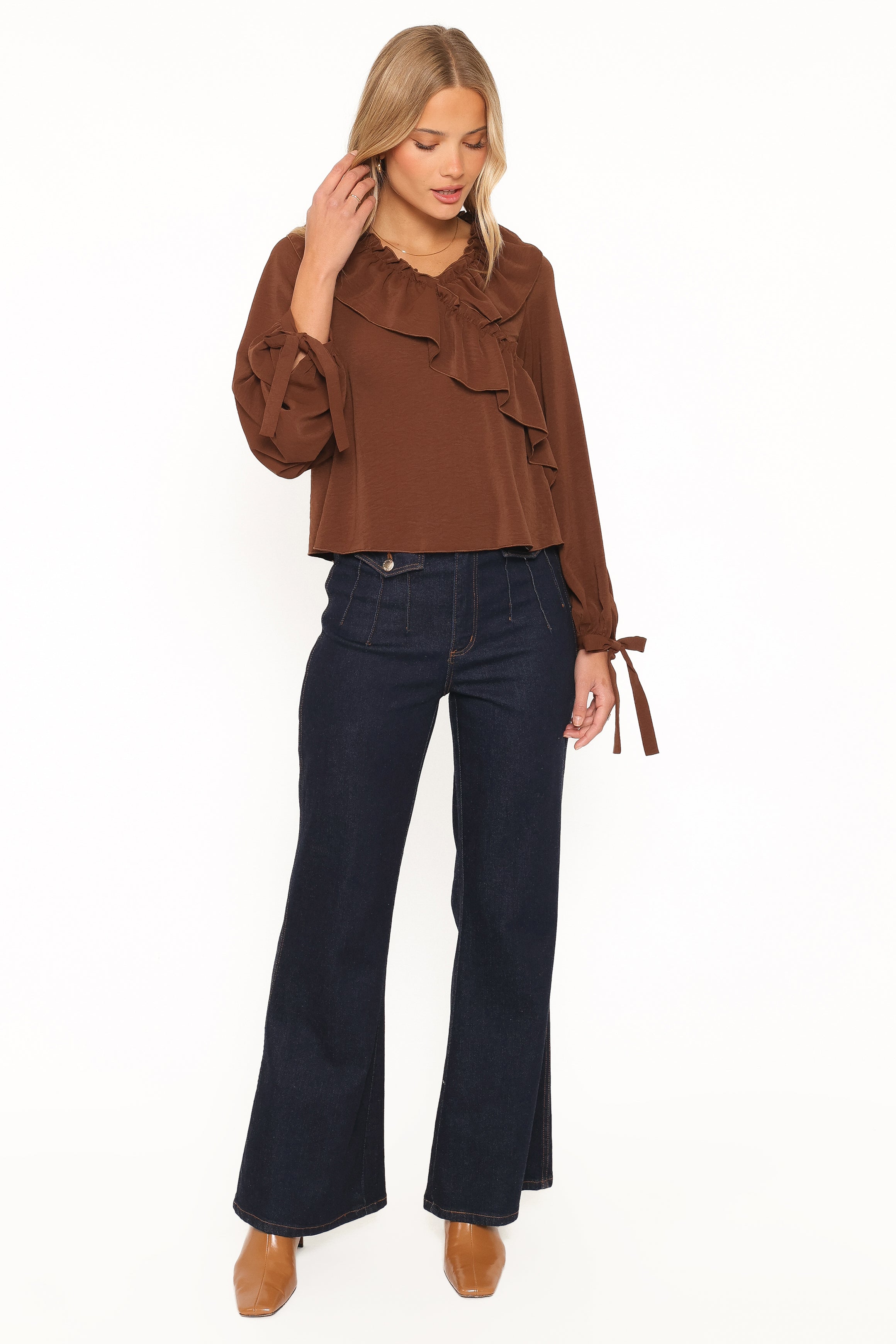 Quinley Ruffle Top - Chocolate