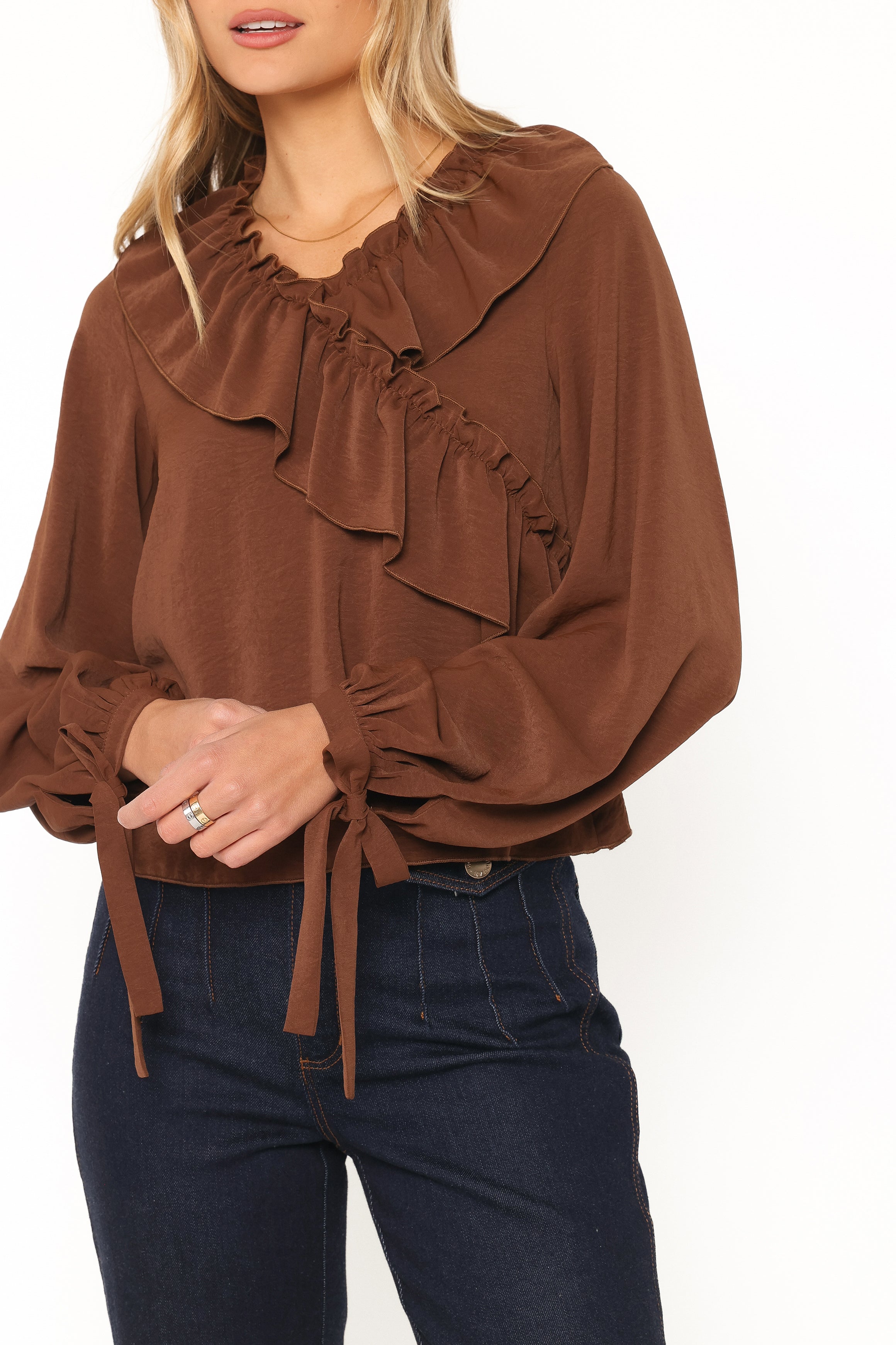 Quinley Ruffle Top - Chocolate