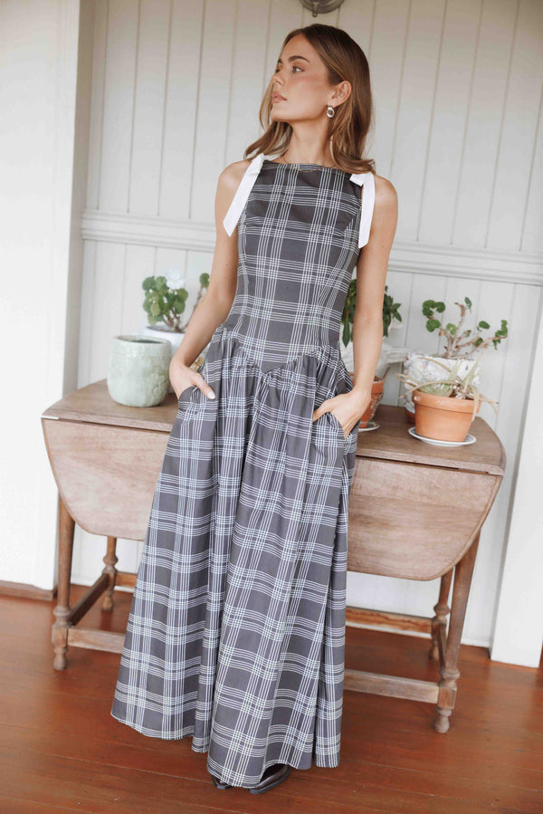 Rafaella Maxi Dress - Charcoal Plaid