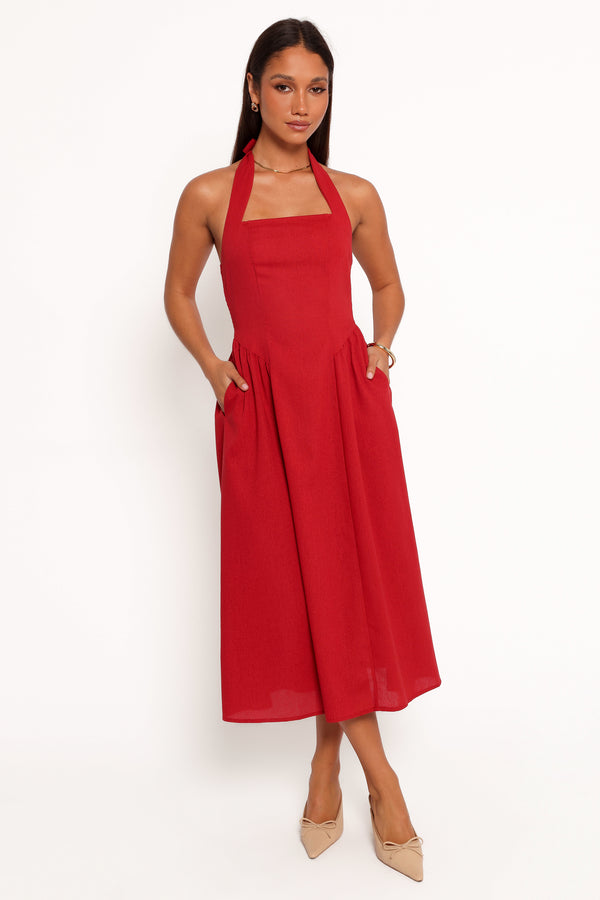 Ramona Halterneck Midi Dress - Red