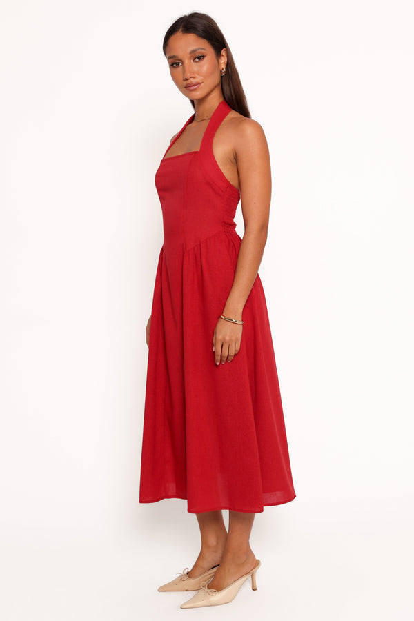 Ramona Halterneck Midi Dress - Red