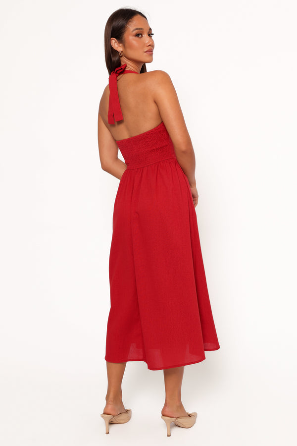 Ramona Halterneck Midi Dress - Red