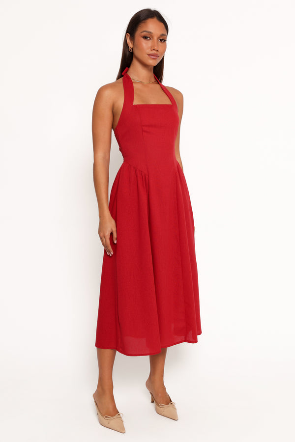 Ramona Halterneck Midi Dress - Red