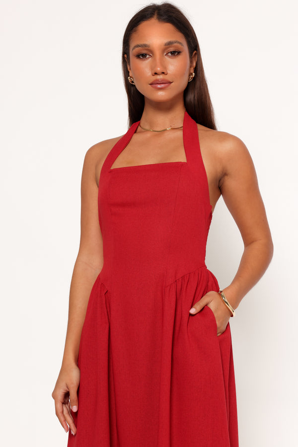 Ramona Halterneck Midi Dress - Red