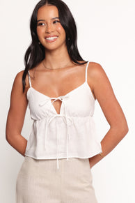Rayma Tie Front Linen Top - White