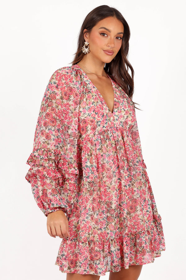 Reese Long Sleeve Mini Dress - Pink Floral