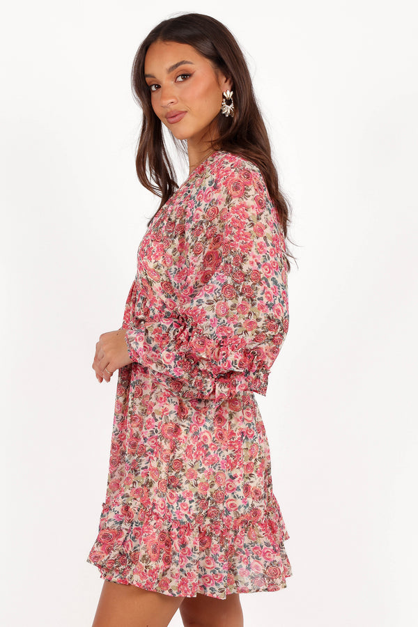 Reese Long Sleeve Mini Dress - Pink Floral