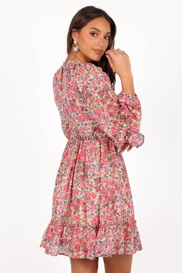 Reese Long Sleeve Mini Dress - Pink Floral