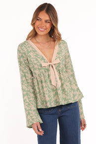 Reeva Long Sleeve Top - Green Floral