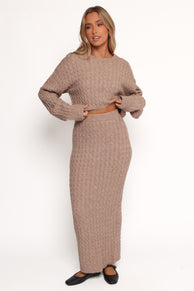 Reid Cable Knit Skirt Set - Taupe