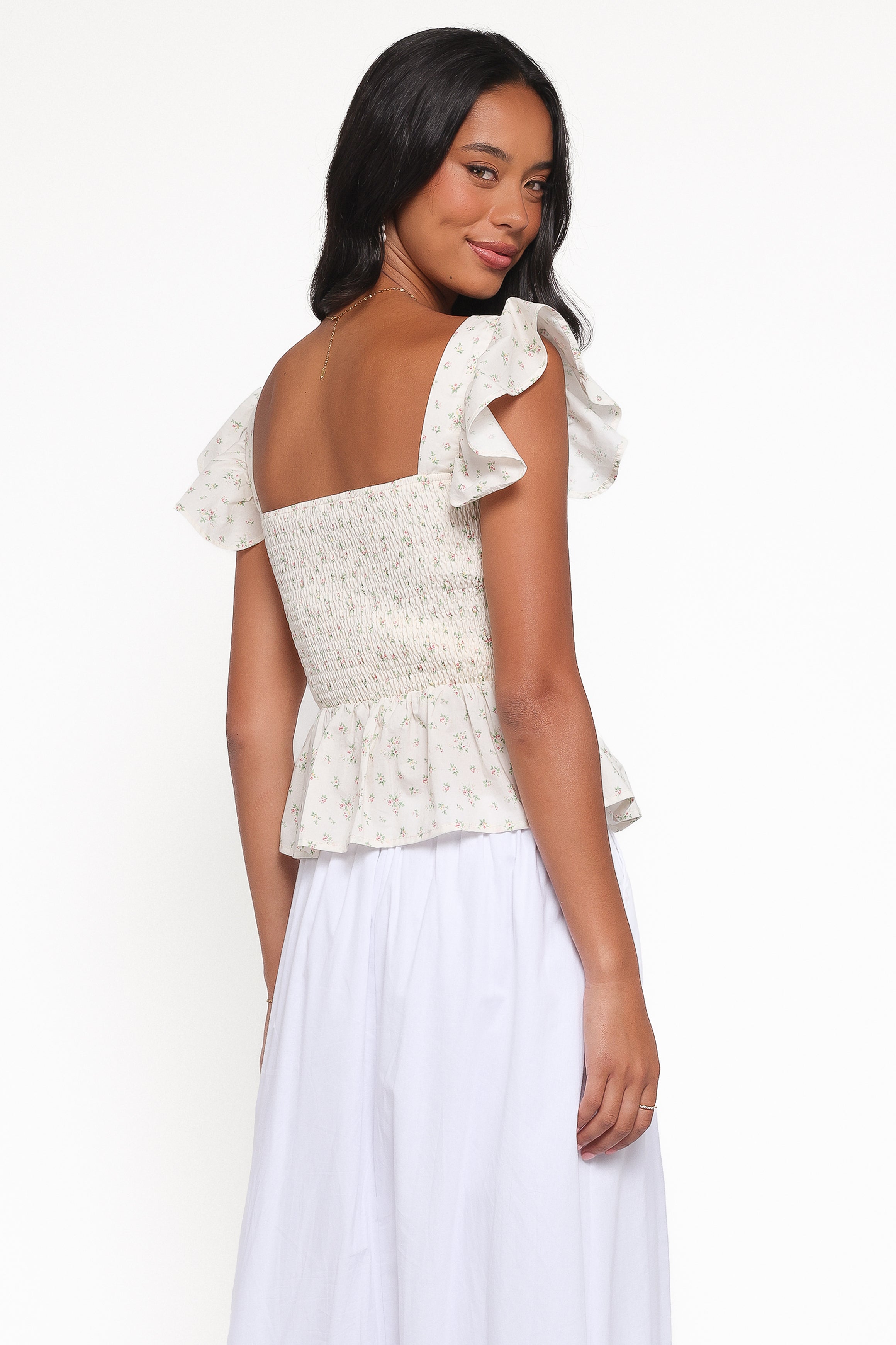 Remira Smocked Ruffle Top - White Betty