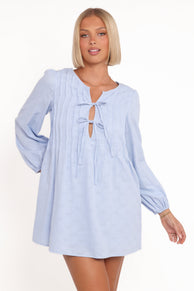 Ridley Long Sleeve Mini Dress - Pale Blue