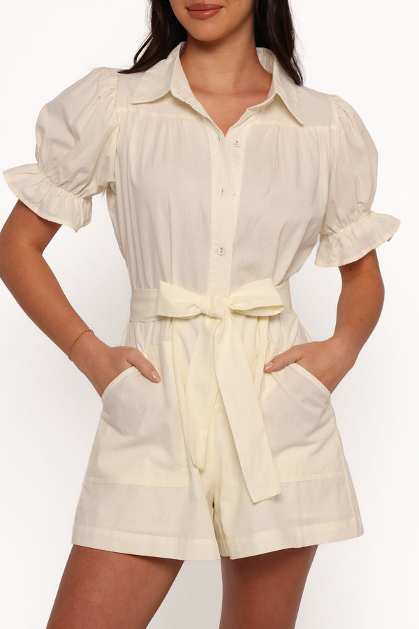 Riley Waist Tie Playsuit - Cream