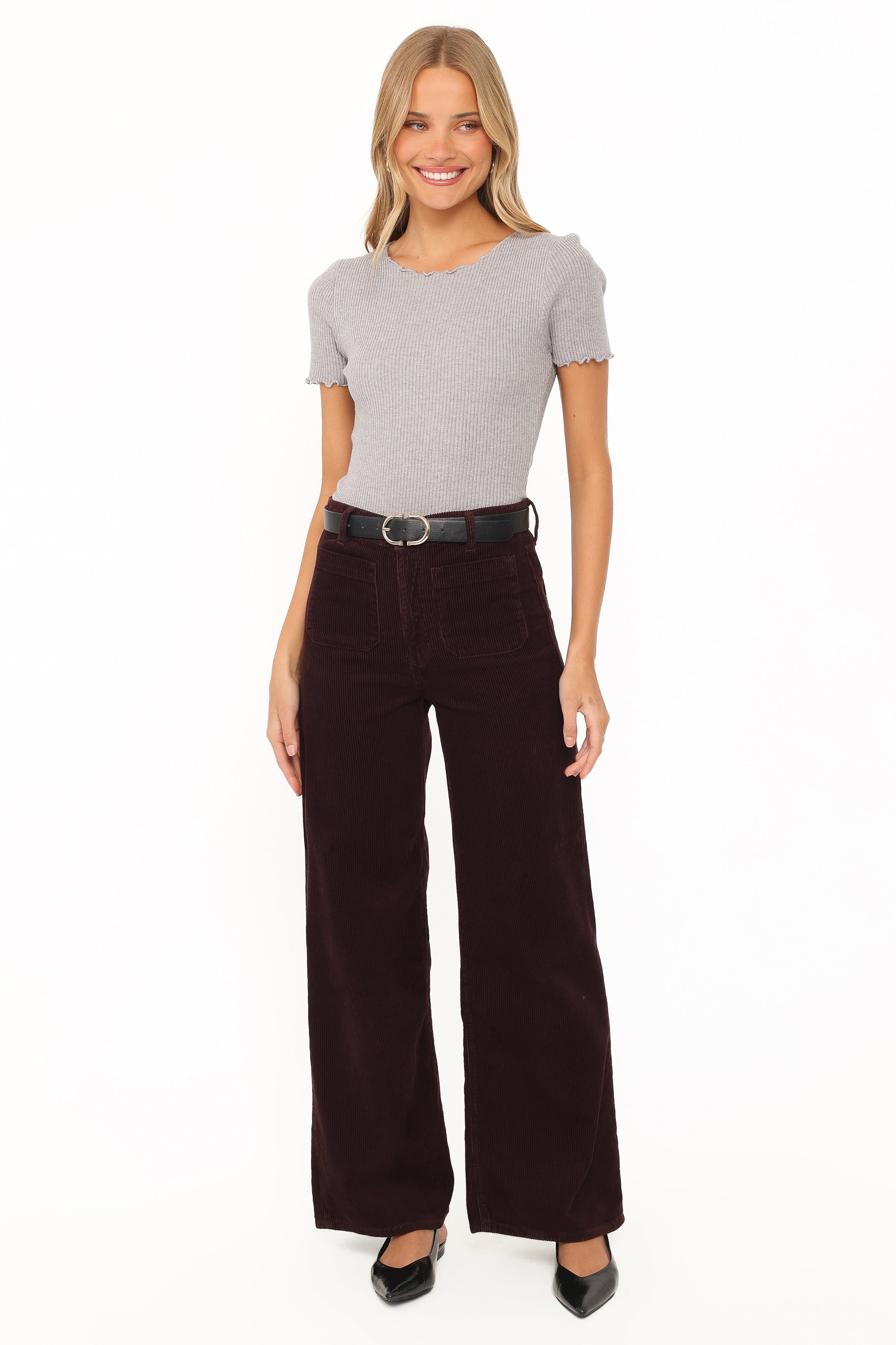 Rollas Relaxed Sailor Long Jeans - Cord Dark Cherry