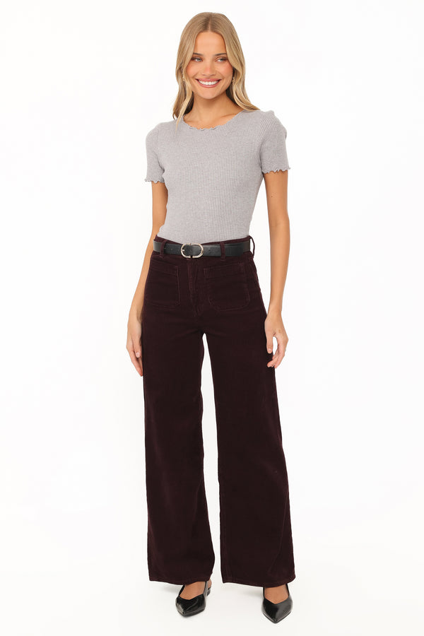 Rollas Relaxed Sailor Long Jeans - Cord Dark Cherry