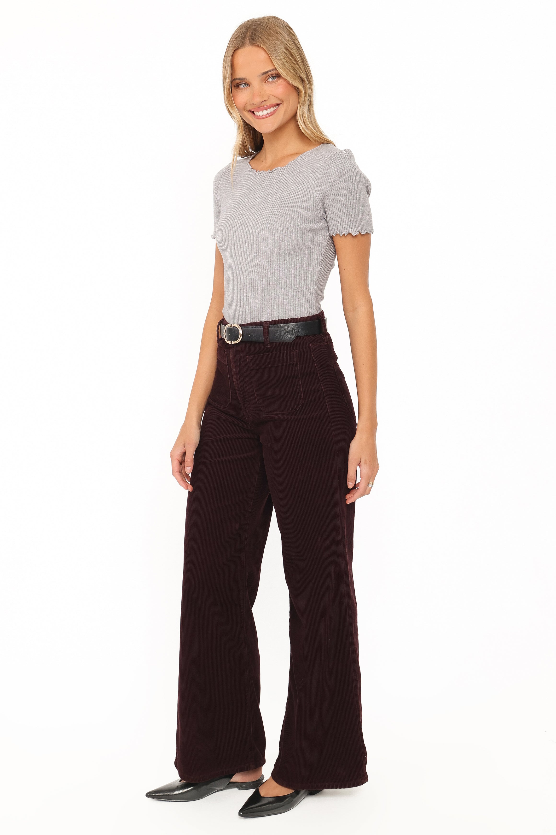 Rollas Relaxed Sailor Long Jeans - Cord Dark Cherry