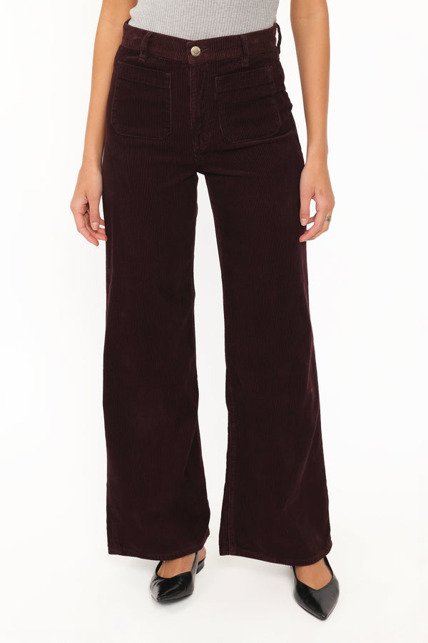 Rollas Relaxed Sailor Long Jeans - Cord Dark Cherry