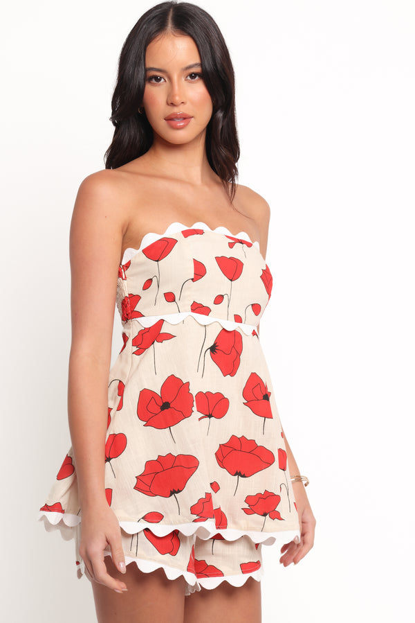 Romia Strapless Playsuit - Red Beige Poppy