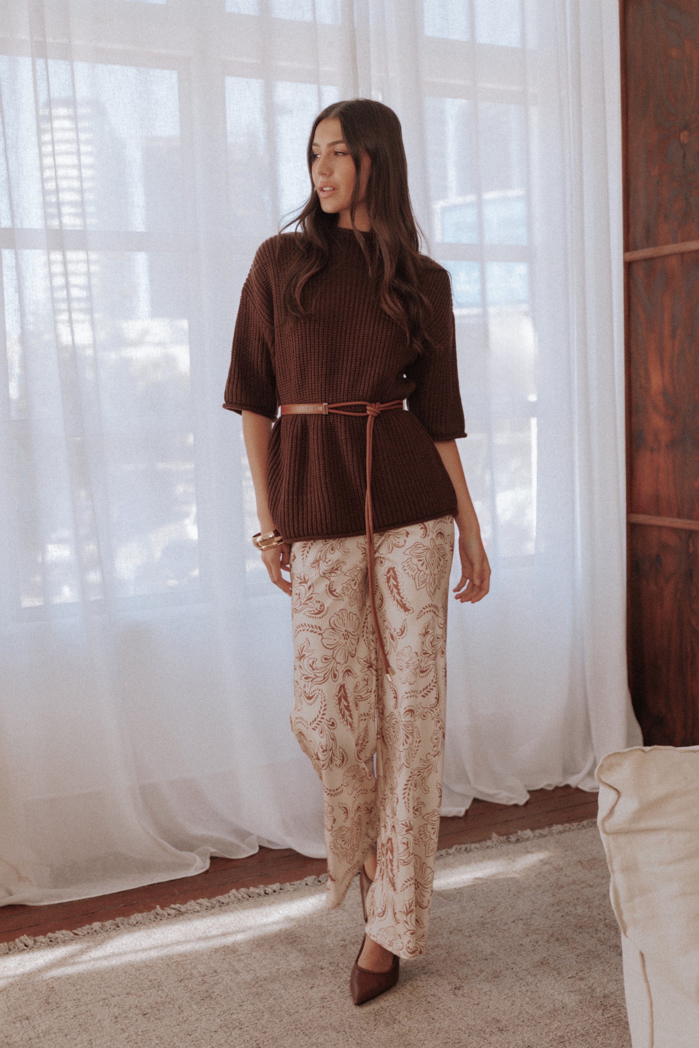 Rosalie Satin Pant - Brown Paisley