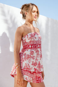 Rosemarie Strapless Top - Rose Tile