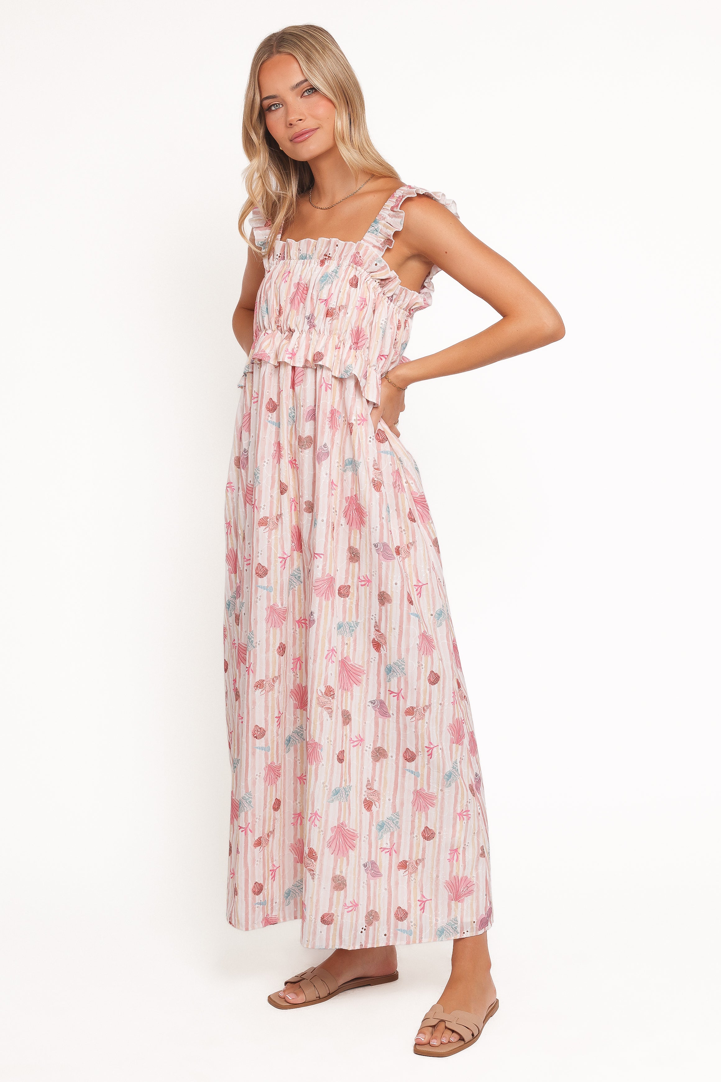 Ross Frill Strap Maxi Dress - Beach Print