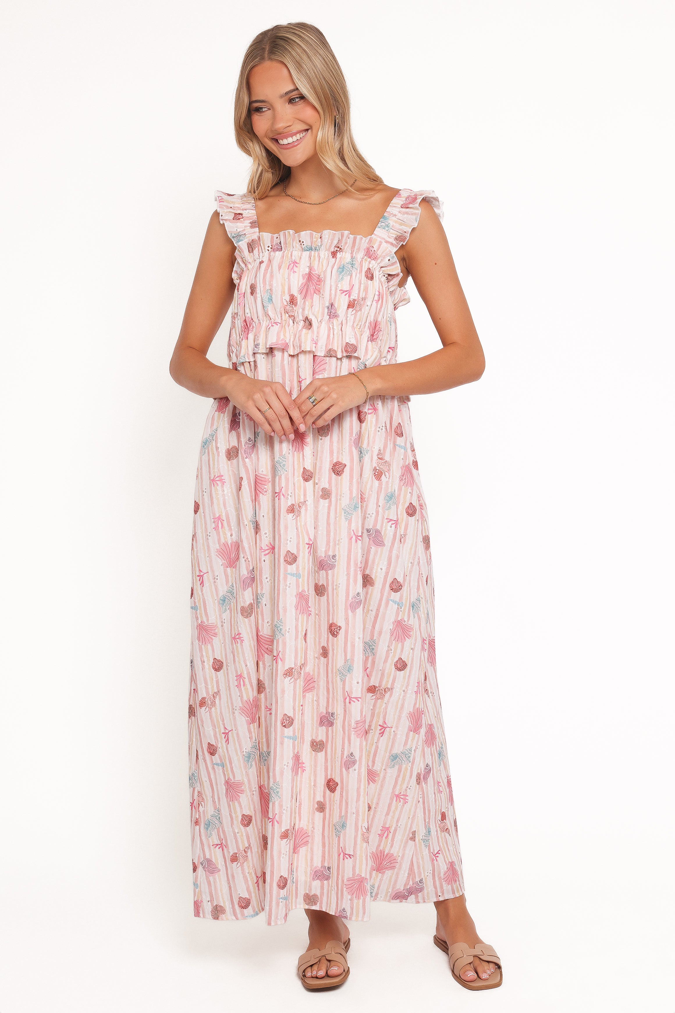 Ross Frill Strap Maxi Dress - Beach Print