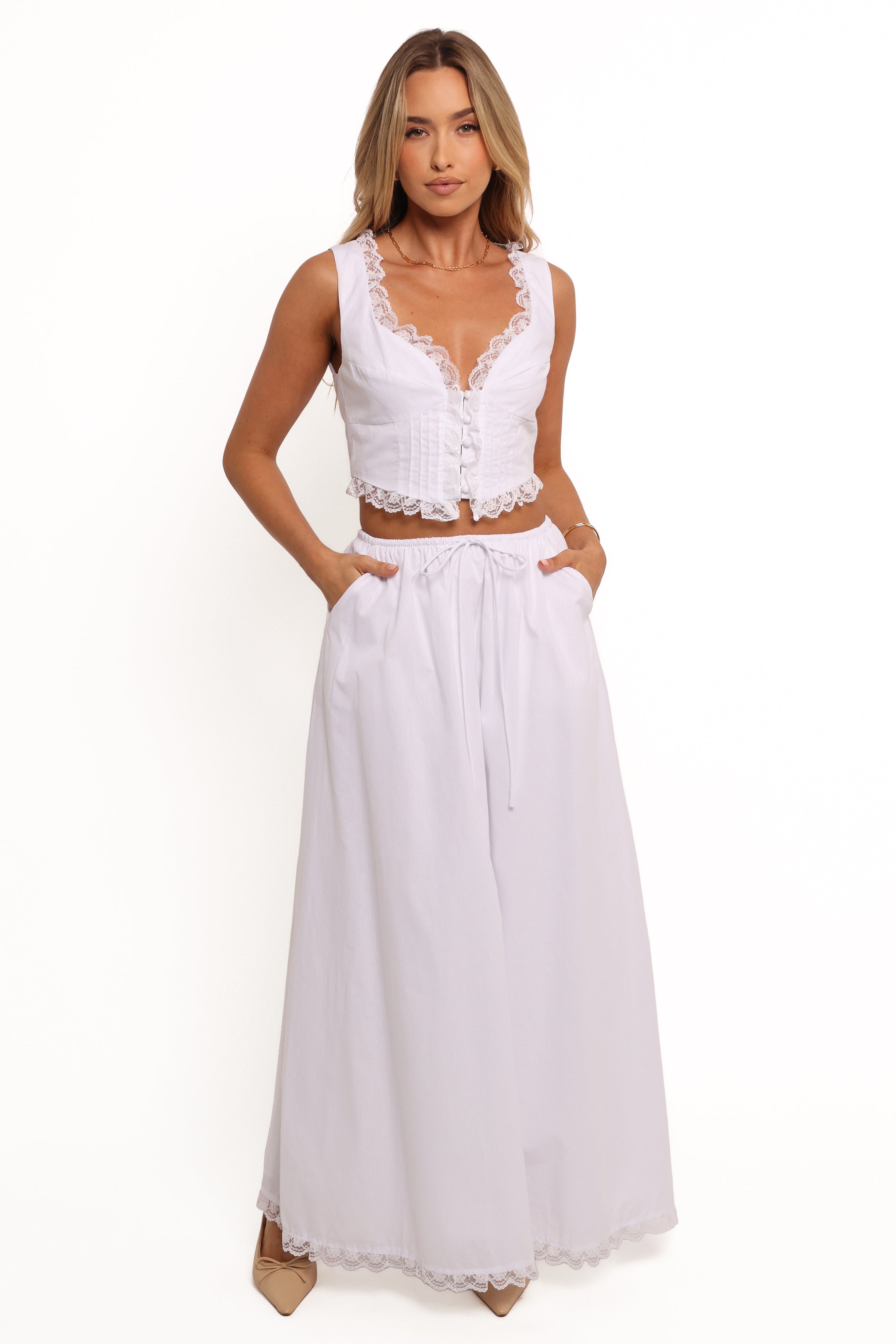 Roxette Lace Trim Top - White