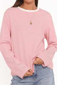 Ruva Long Sleeve Tee - Red White Stripe