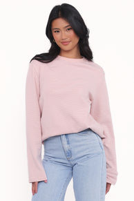 Ruva Long Sleeve Tee - White Pink Stripe