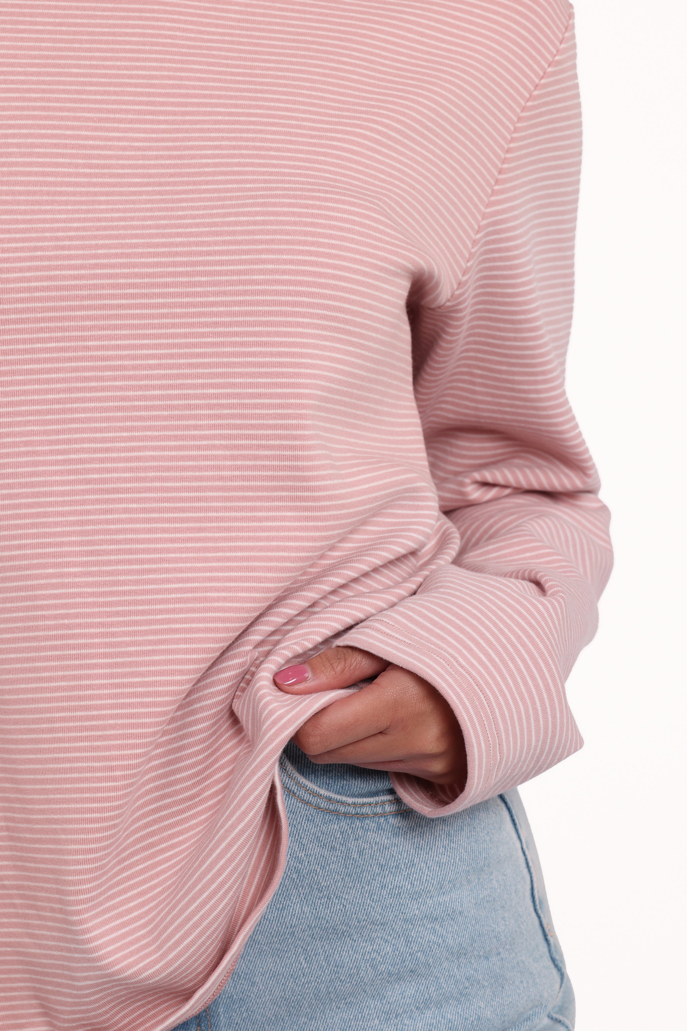 Ruva Long Sleeve Tee - White Pink Stripe