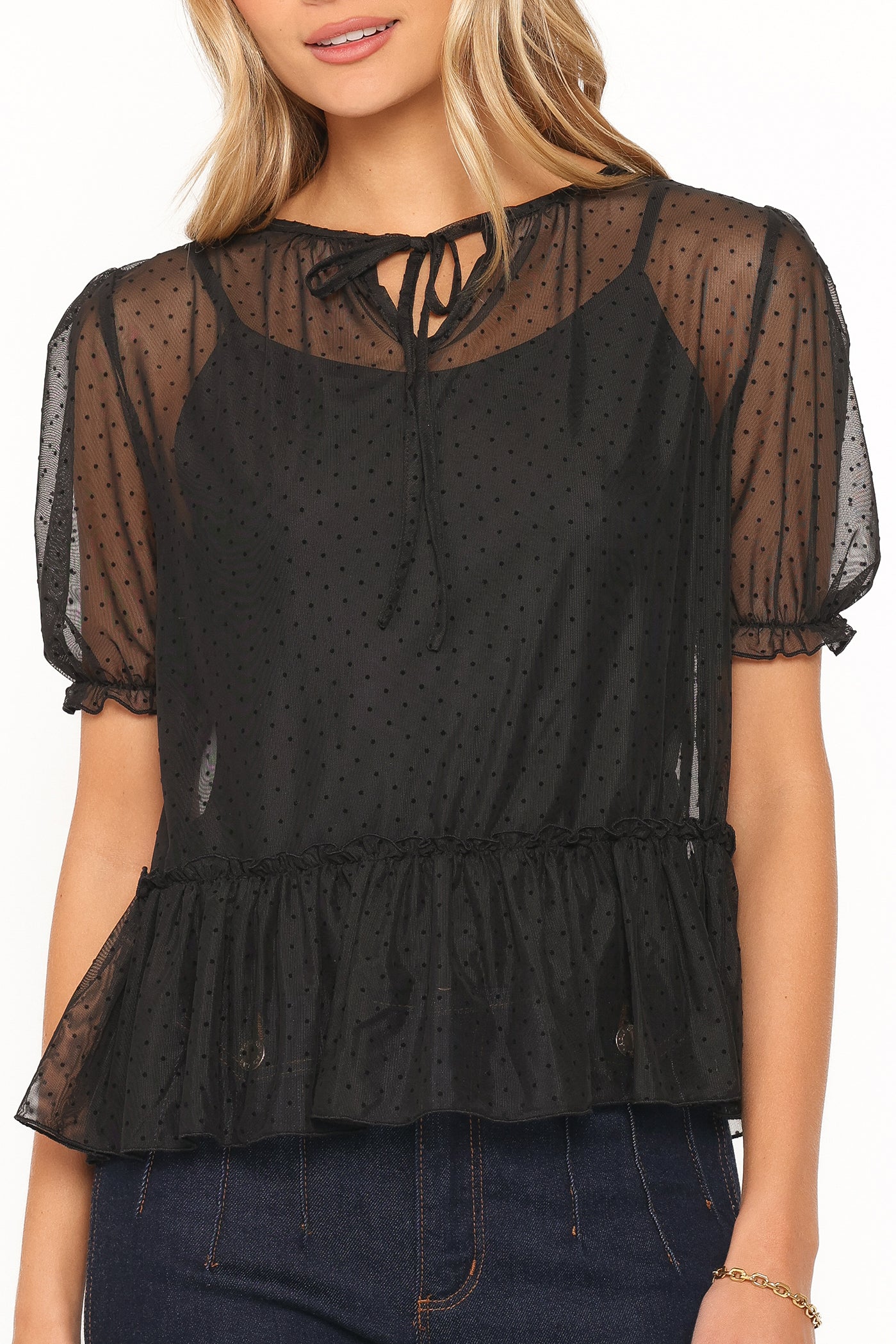 Ryan Tiered Sheer Top - Black