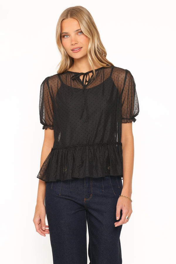 Ryan Tiered Sheer Top - Black