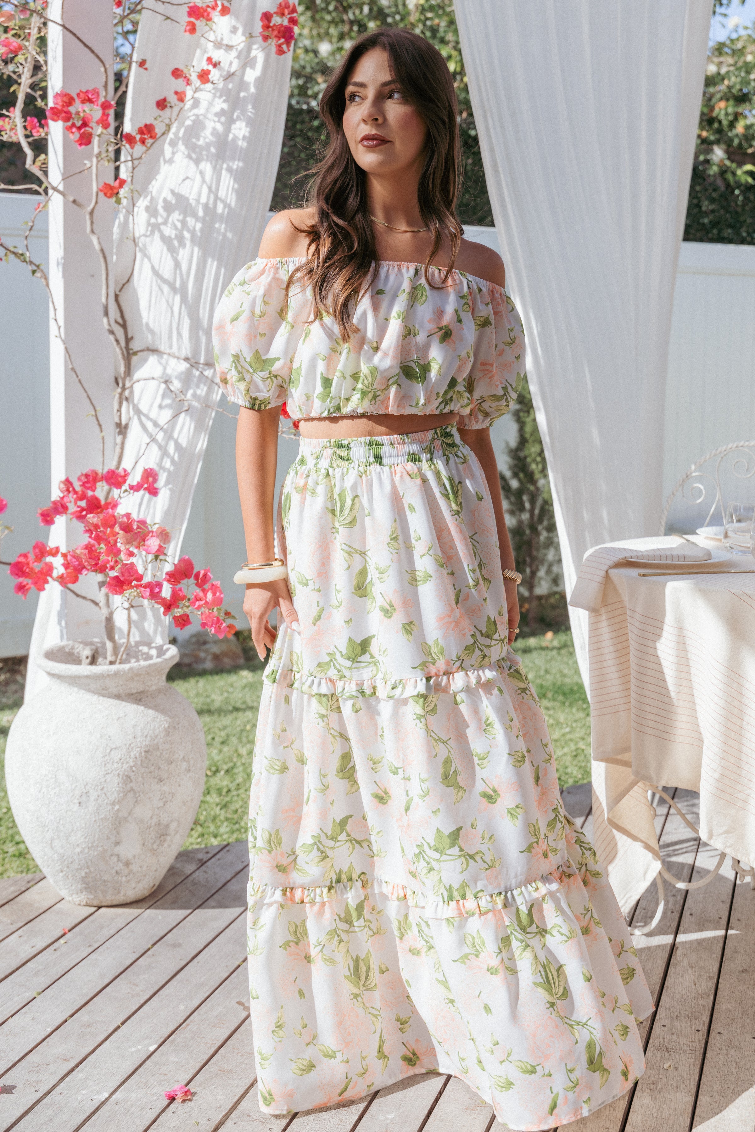 Sabrie Off Shoulder Skirt Set - Floral