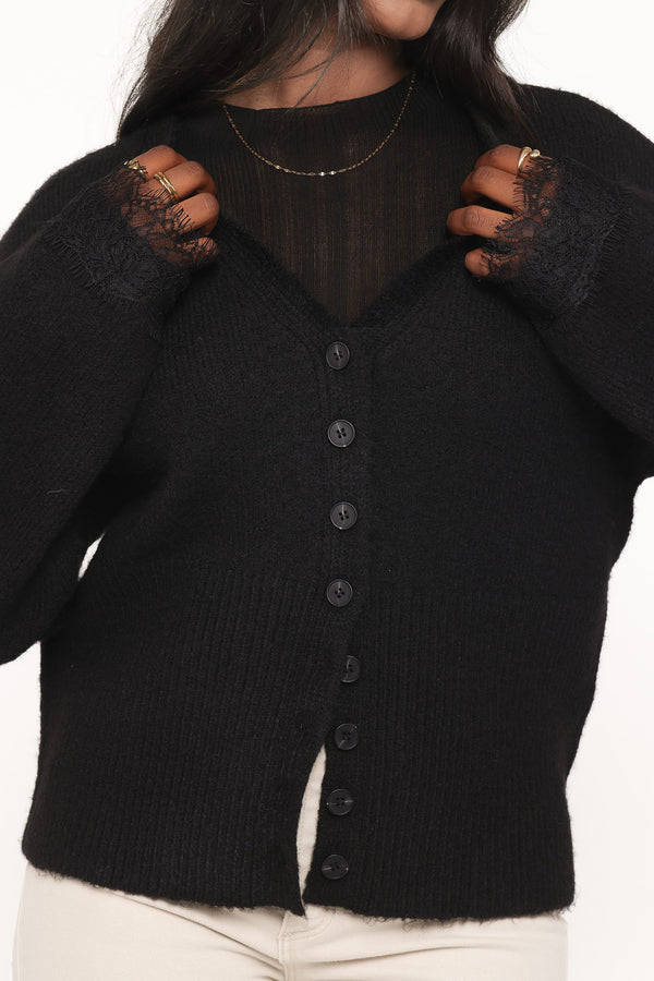 Salome Lace Trimmed Cardigan - Black