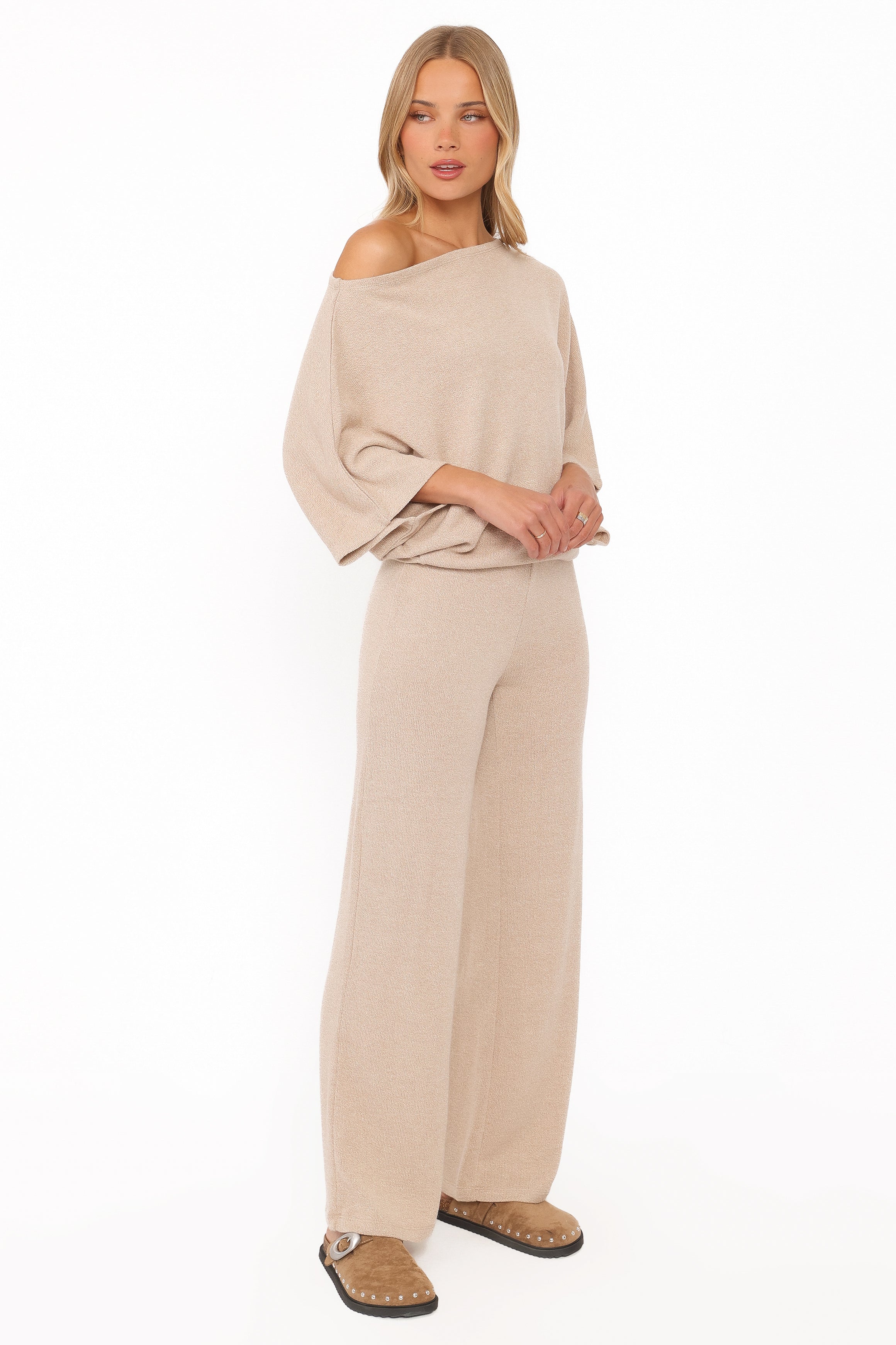 Salome Lightweight Knit Pant Set - Beige