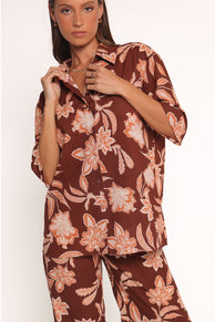 Samira Short Sleeve Shirt - Orange Floral