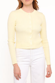 Searie Ribbed Cardigan Top - Butter Yellow
